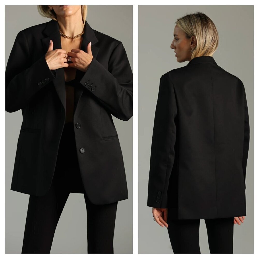 NWT Lisa Dicicco Oversized Blazer Two Button Single Breasted Black Women's XS S